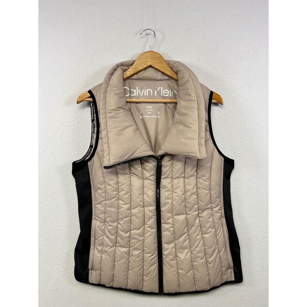 Calvin Klein Performance Athleisure Womens Large‎ Tan Quilted Puffer Vest
